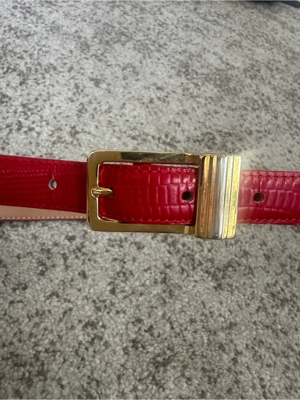 Top Grain Red Leather Women’s Croc Embossed Belt L